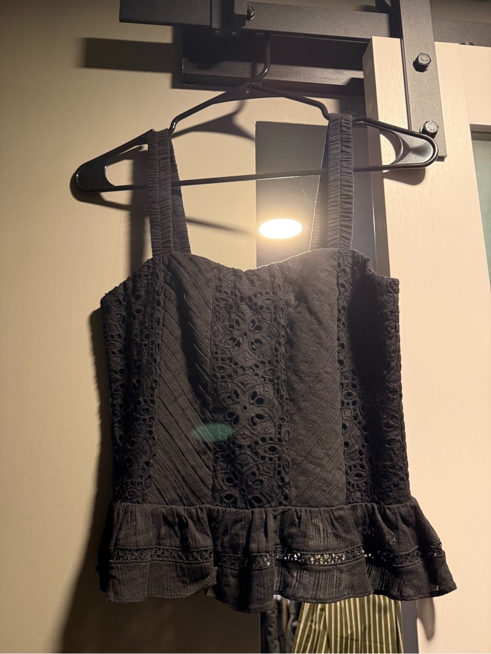 Women’s Black Eyelet Peplum Tank Top